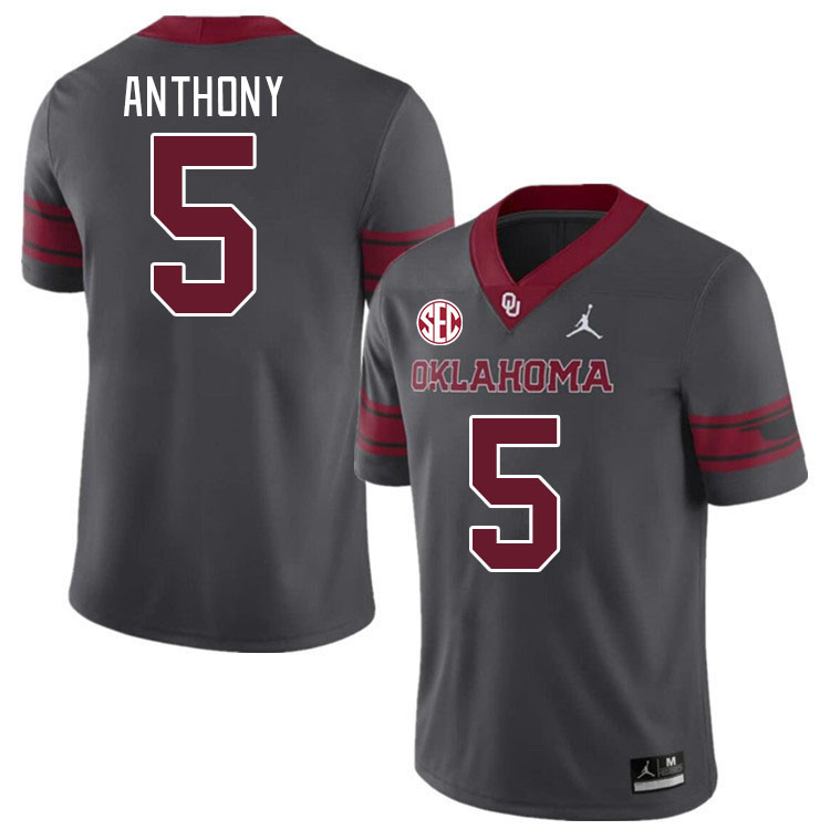 #5 Andrel Anthony Oklahoma Sooners 2024 SEC Conference College Football Jerseys-Charcoal